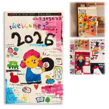 Virenlux2026Handmålad väggkalender med klotter – 12-månaders retrokonstkalender med finurliga illustrationer, nostalgisk dekor för hem och