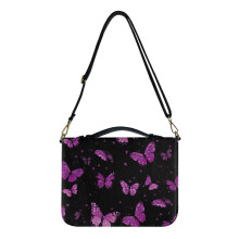 Purple Butterfly PU Leather Bible Cover with Handle – Compatible with Large Bibles, Multifunctional Church Carrier