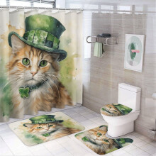 4-Pc St. Patrick's Day Shower Set: Waterproof Curtain, Non-Slip Rug, Toilet Lid Cover & Bath Mat w/ 12 Hooks – Compatible with Standard Rods