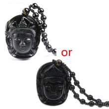 Bead Chain Obsidian Buddha for Head Pendant Necklace Adjustable Rope Good Luck for Protection for Father Mother
