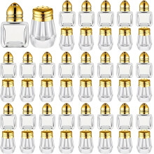 50-Pack Mini Clear Salt & Pepper Shakers, Gold Lids – Tiny Transparent Seasoning Shakers for Kitchen, Wedding, Picnic (2 Styles)