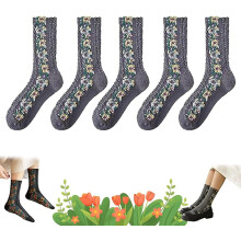 Floral Socks Vintage Embroidered Crew Style Set