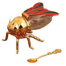 Glass honey jar with lid and spoon, animal-shaped
