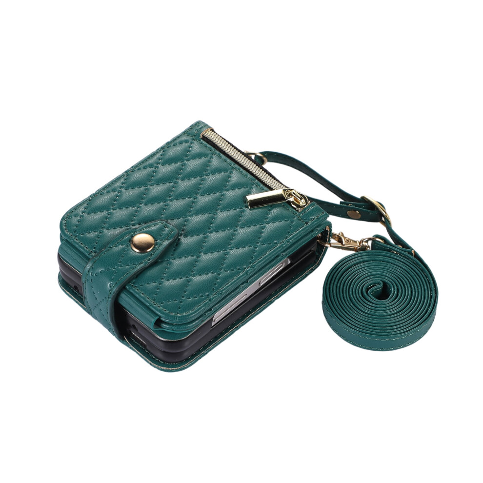 Tech Circle Case For Compatible With Samsung Galaxy Z Flip4 Â Dark Full Protection, Shoulder Strap + Wristlet, Card Slots & Wallet Design Green 9341593593236