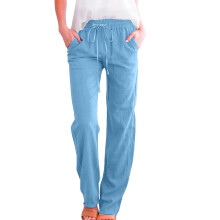 Women's cotton-linen casual wide-leg trousers with elastic