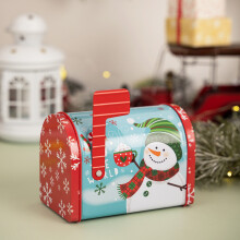 Christmas Mailbox Tin Box Metal Decorative Storage 5.31x4.92x3.14 Inches Holiday Ornament for Home Storage(Red),