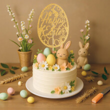 Easter Party Alphabet Egg Gold Scallion Paper Cake Plugin Party Decoration Flag(M,Paper)