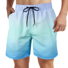 Big & Tall Men's Quick-Dry Hawaiian Beach Shorts, Elastic Waist, Pockets, Liner – Blue, Size 2XL