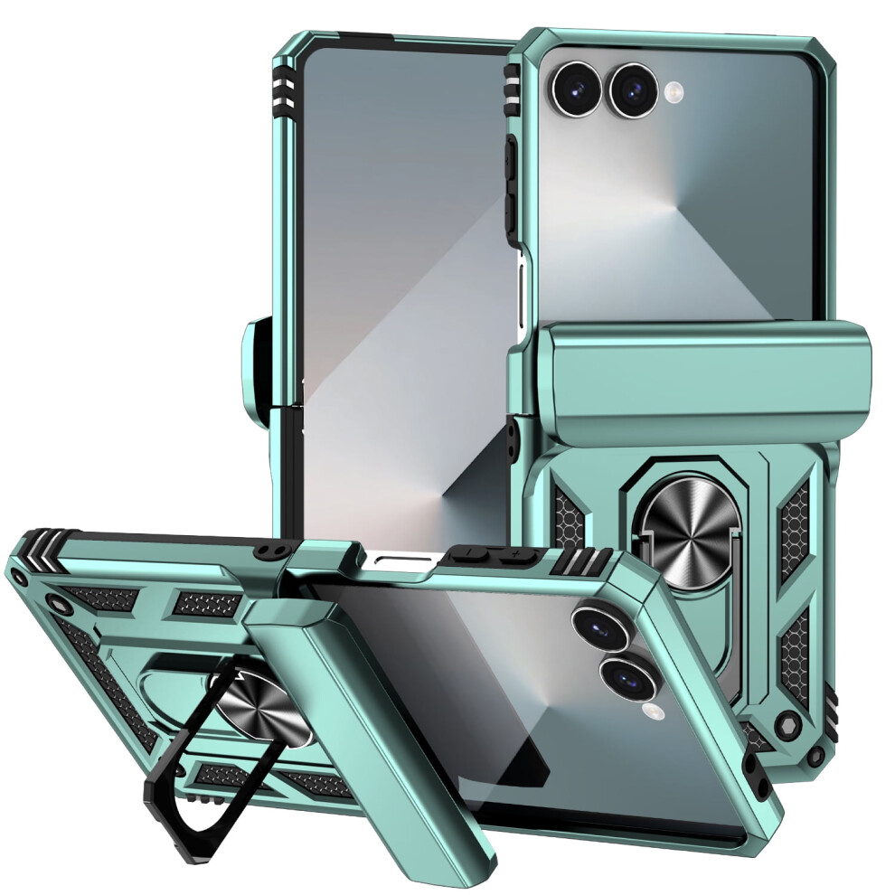 Rugged Drop-Proof Military-Grade Tpu Case With Kickstand For Compatible With Samsung Galaxy Z Flip 7 – Dark Green 9341593594523