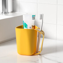 AuroraX Toothbrush Cup with Handle Minimalist Novelty Travel Cute Bathroom Tumbler Funny Cup Birthday Gifts for Women Men Office Coworkers(Yellow)
