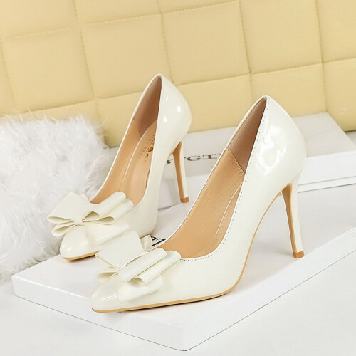 Women's Bow Leather Pointed Toe High Heel Pumps