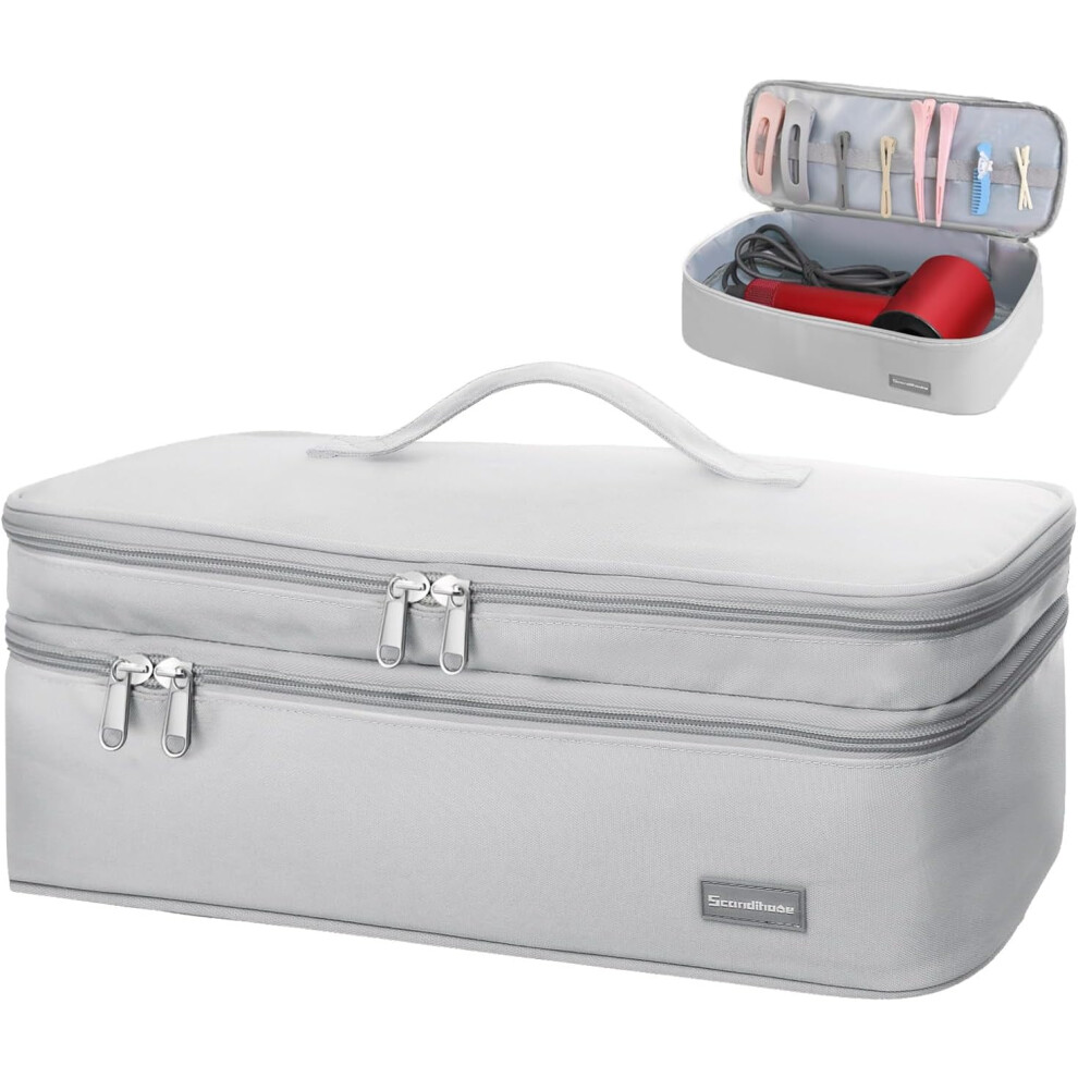 Portable Hair Tool Storage Organizer Bag, Double-Layer Travel Bag for One-Step Hair Dryer, Volumizer Hot Air Brush & Attachments, Bag Only, Grey