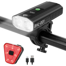 2000Lm Bike Light Set: Front Headlight & Rear Taillight, 5+5 Modes, USB-C Rechargeable, Waterproof, Compatible with Road/Mountain/Urban Cycling