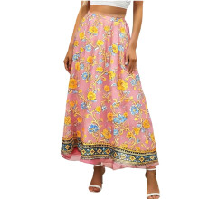 Women's Floral Maxi Skirt Boho High Waist Elastic Waist