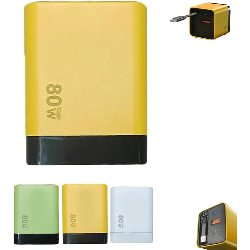 3 In 1 Charger Retractable 80W Max Fast, 3 In 1 Charger Retractable Fast, Scalable 80W Max Fast Charger Module With Type C Cable And 2 Usb Ports Yellow/Green/White 9405492370135