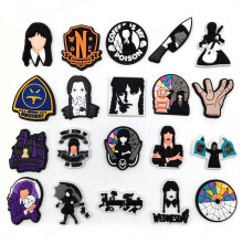 20-Piece Wednesday PVC Shoe Charms Pack, No-Repeat Cute Cartoon Shoes Decorations for Unisex
