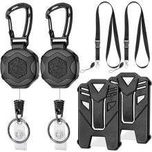 Lot de 2 Porte-Clés Extensibles Robustes, 2 Cordons Amovibles et 2 Pochettes pour Carte D'Identité, Porte-Carte D'Identité Rétractable