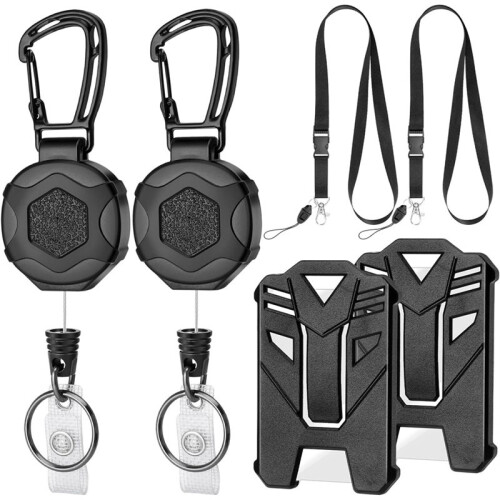 2Pack Heavy Duty Extendable Key Chains, 2 Removable Lanyards and 2 ID Sleeves, Retractable ID Card Holder