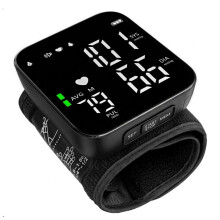 Rechargeable Wrist Blood Pressure Monitor, LCD Display, Voice, Automatic, for Heart Health & Travel, Black