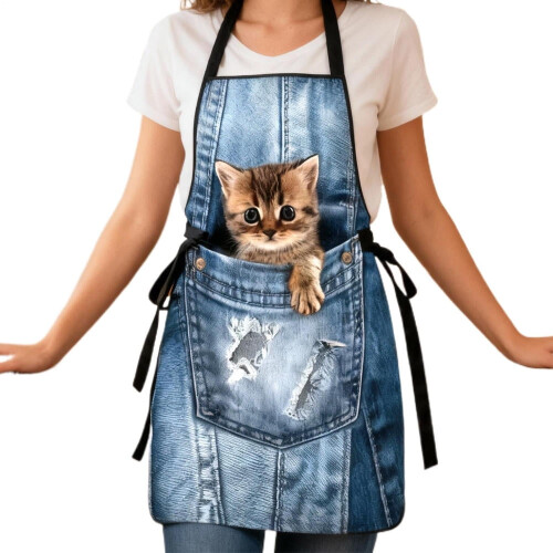 Denim Blue Cat Kitchen Apron 60x80 cm