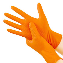 Kraftiga Orange Nitrilhandskar 8Mil Industriella Engångshandskar för Mekaniker,Arbetshandske med Diamantstrukturerat Grepp L
