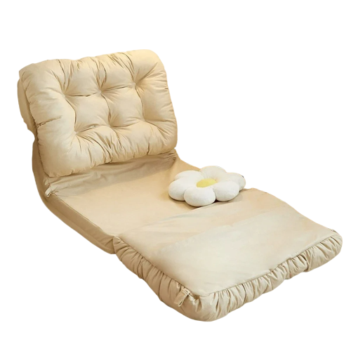 Convertible Foldable Lounger Sofa Bed - Beige Water-Resistant Lazy Chair Sleeper 1