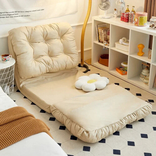 Convertible Foldable Lounger Sofa Bed - Beige Water-Resistant Lazy Chair Sleeper 2