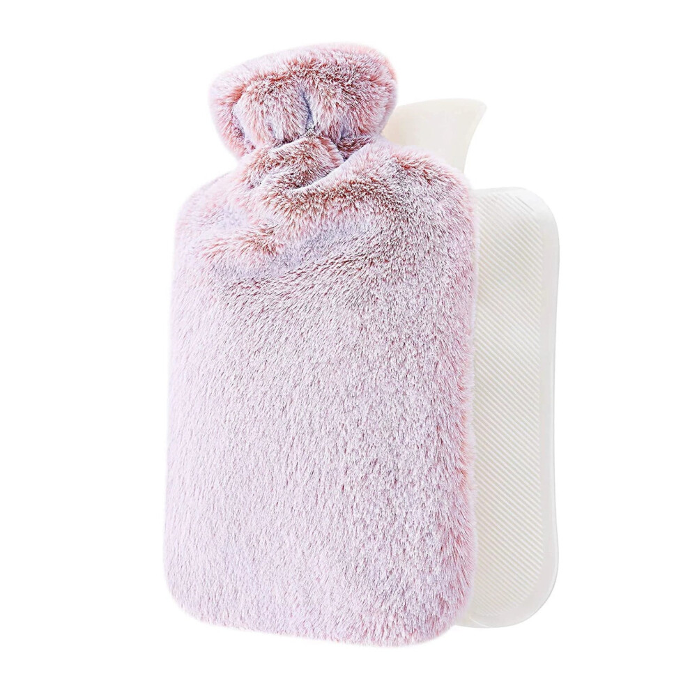 Pink 2L Thick Rubber Hot Water Bottle With Plush Cover, Leakproof, For Menstrual Cramps & Body Warmth Â 32X22cm