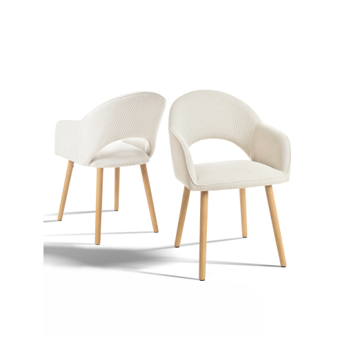(Off-White, Set of 2) Corduroy Dining Chairs with Wooden Legs - GOEURVANT 1