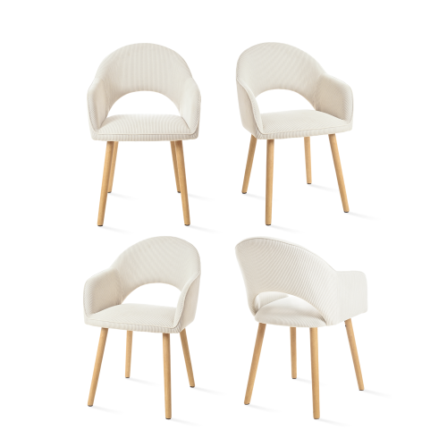 (Off-White, Set of 4) Corduroy Dining Chairs with Wooden Legs - GOEURVANT 1