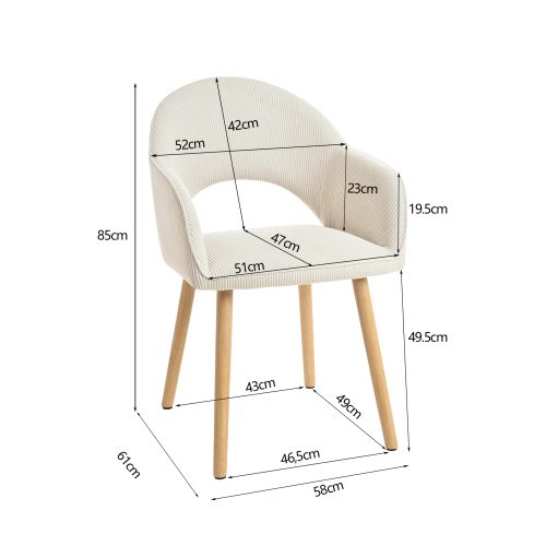 (Off-White, Set of 2) Corduroy Dining Chairs with Wooden Legs - GOEURVANT 2