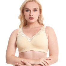 Women‘s Cotton Full Coverage Wirefree Non-padded Lace Plus Size Bra 32DD