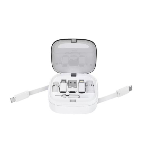 Functional Compact Travel Adapter with Storage for Phone Pad Charging and Computer Data Transfer