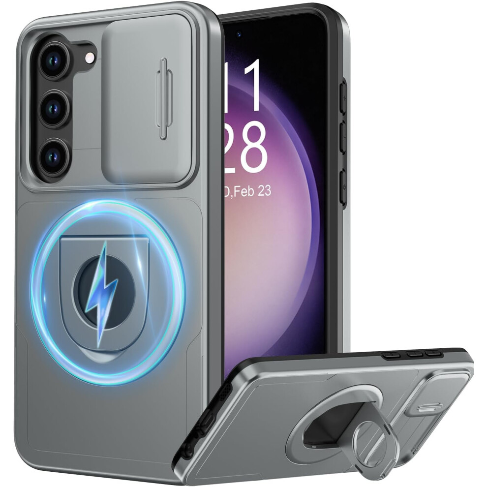 Samsung Galaxy S24 Plus Case With Sliding Camera Cover, Wireless Charging & Magnetic Kickstand, Shockproof, 6.6", – Compatible With S24 Plus Grey 9165521749164