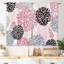 Pink Dahlia Boho Kitchen Curtains, 2 Panels (27.5x39"), Rod Pocket, for Cafe, Bathroom & Window – Compatible with Standard Rods