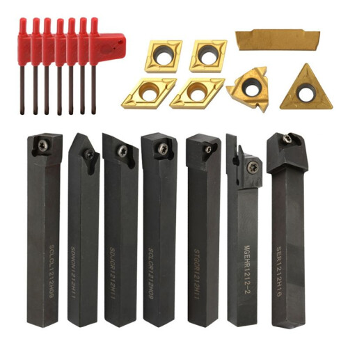Indexable Lathe Tools Metal Lathe Tool Holder 14 Carbide Inserts for Turning, Boring, Grooving, Threading