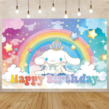 Cinnamoroll rajzfilm témájú születésnapi zászló háttér transzparens gyerekzsúr dekorációs kellékek fotózáshoz, fotókellék, 70,8x43,3