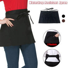 2-Pocket Waterproof Black Apron for Chefs & Waiters, Half-Length Waistband, Waterdrop Resistant