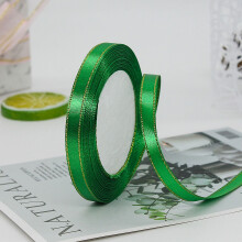 Grünes Satinband mit Goldrand, 3/8 Zoll Polyester, 25 Yards – zum Verpacken von Geschenken, für Hochzeiten, Schleifen, Brautsträuße und