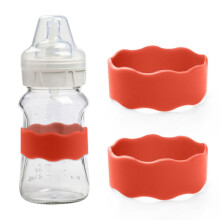 Housses de biberon personnalisées rouge corail et étiquettes prénom en silicone – Compatibles avec les biberons standard