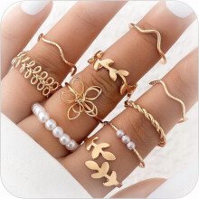 Women's Gold Stackable Moon and Star Knuckle Rings Set