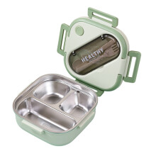 Boîte à lunch en acier inoxydable, boîte bento à 3 compartiments pour adolescents, récipient à salade portable et étanche avec fourchette et