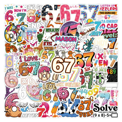 Cartoon Number 67 Doodle Stickers 50 pcs