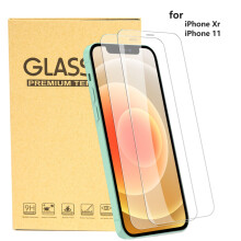 Protector de pantalla compatible con iPhone Xr/11 - Cristal templado transparente, compatible con fundas, paquete de 2