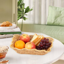 WZXPWT Cestino portaoggetti intrecciato a mano, vassoio in materiale naturale, porta frutta/snack e organizer da scrivania per casa/ufficio
