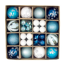 Winter Ball Ornaments White Blue Ornament for Tree,44Pcs Shatterproof Set of Balls, Stars, and Hanging Ornaments for Tree