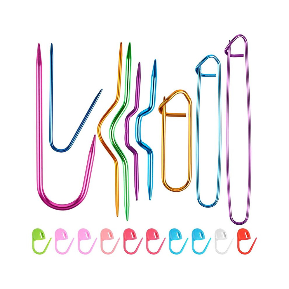19 Pcs Aluminum Cable-Stitch Holders & Needles Set With Knitting Markers For Yarn Sewing 4712294087730