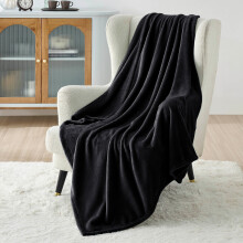 (Black, Double: 150 cm x 200 cm.) Solid 310 GSM Fleece Blanket Warm Thick Soft Fluffy Bed Mink Sofa Throw