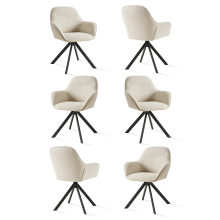 (Beige Fabric, Set of 6) Goeurvant Swivel Dining Chairs