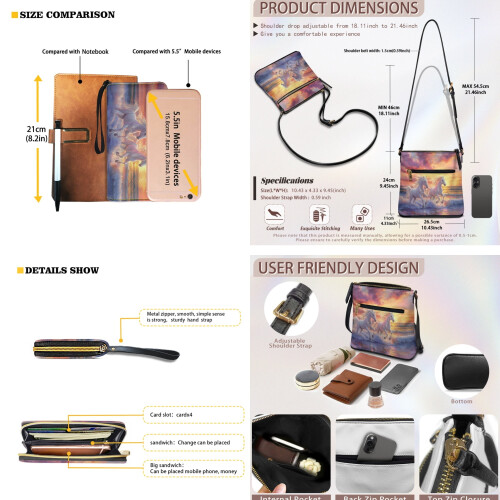 Σετ Γυναικείων Τσαντών Hobo Crossbody με Στάμπα Horse Sunset και Θαλασσί Στάμπα – Δερμάτινο 1
